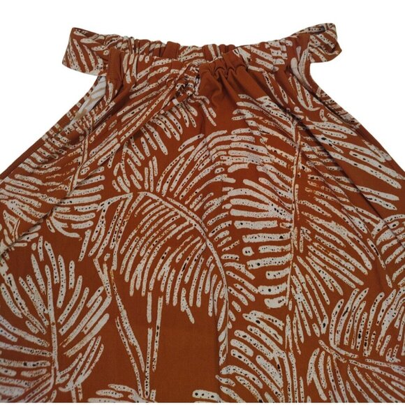 Anne Klein Women's Halter Neck Maxi Dress, Size 3X Brown/White, Palm Leaf Print - Picture 5 of 8